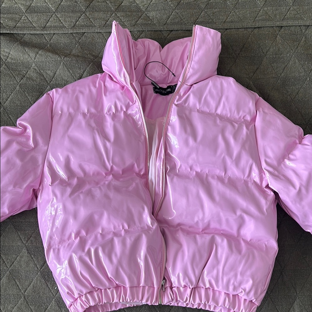 PrettyLittleThing Pink Puffer Jacket with Quilted Design and High Collar